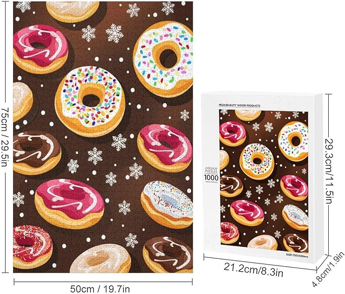 Puzzles for Adults 1000 Pieces Wooden Jigsaw Puzzle - Christmas Donuts Theme Puzzle，Party Games，Family Toys，Educational Puzzles，Stress Relief Wooden Puzzle，Gifts for Family and Friends