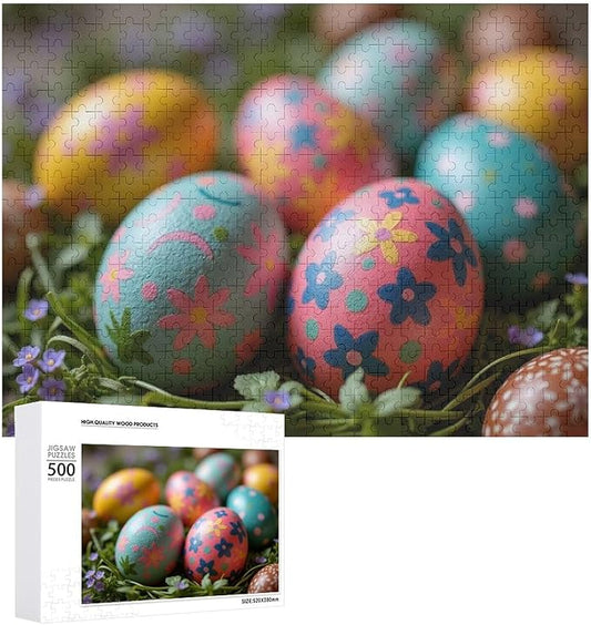 Wooden Puzzle - Easter Eggs Jigsaw Puzzles，Wooden Puzzles for Adults 500 Pieces Challenge Puzzles，Educational Games，Family Puzzles，Unique Gifts for Wall Art,Funnny Puzzles