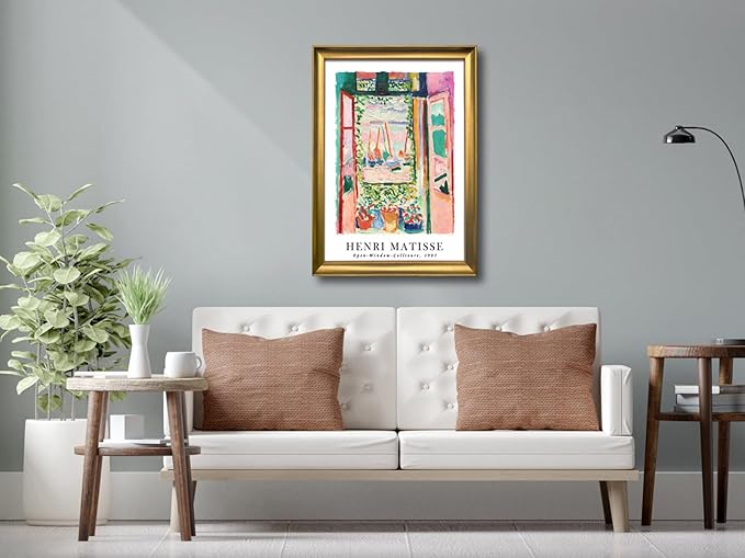 Wieco Art Large Framed Wall Art Open Window Collioure 1905 by Henri Mattise Abstract Colorful Art Matisse Posters Canvas Prints for Wall and Home Office Decorations Bronze Gold Frame