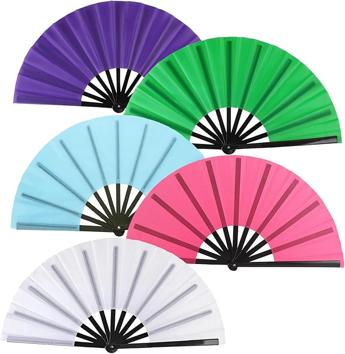 Huralona 5 Pack Large Folding Hand Clap Fan Fabric Rave Popping Fans Chinese Kung Fu Tai Chi Hand Fan Festival Dance Gift Performance Decorations (10 Pack-Colorful)