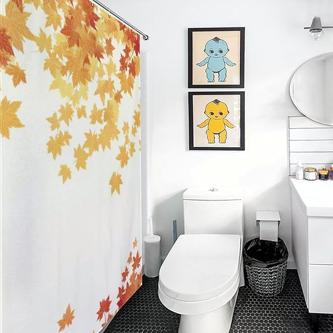 Fall Maple Shower Curtain Leaves Autumn Natural Scenery Havest Famhouse Waterproof Washable Fabric Bathroom Shower Curtains for Bathroom Decorations Home Indoor Decor 56x72Inch