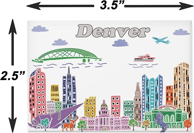 City Themed Artwork Magnet Collection by Beary Blu - Designed in The USA, Collectible Souvenirs Gifts 2.5" x 3.5" (Denver)