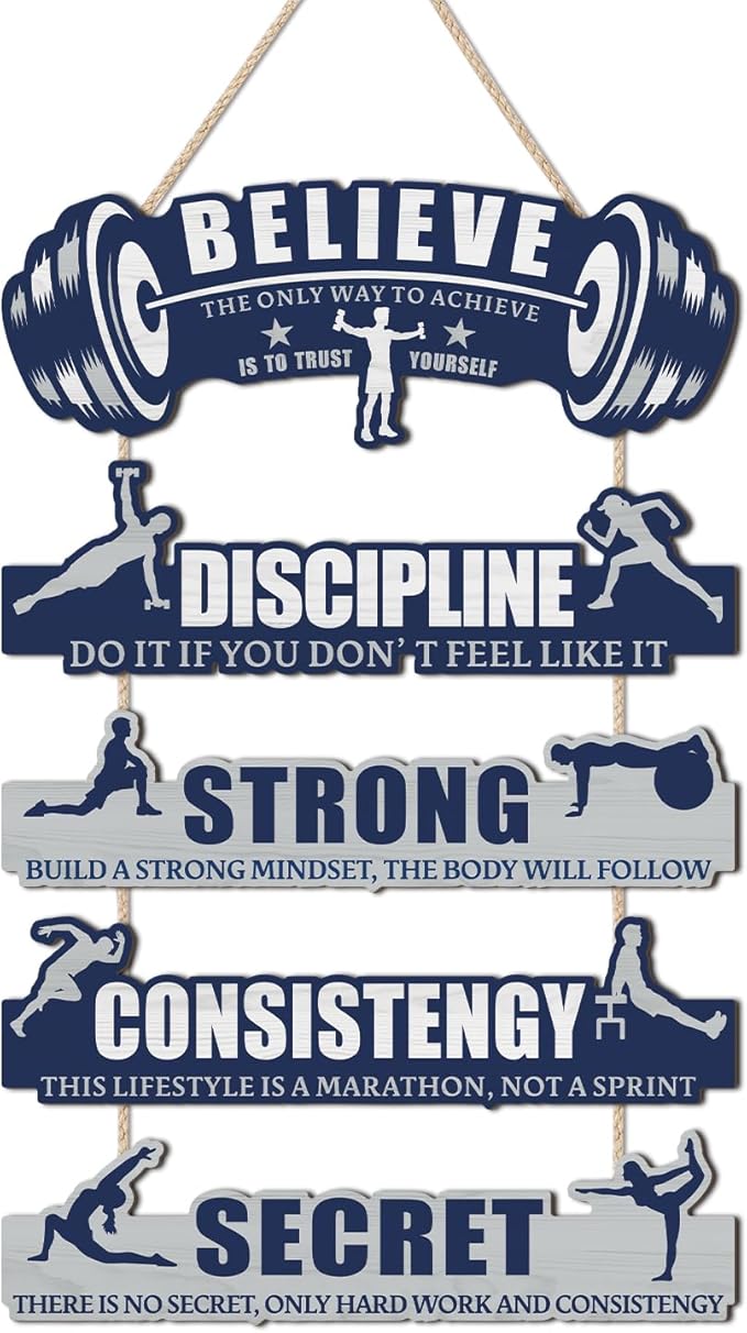 CHDITB Gym Wall Decor, Home Gym Rules Decor,Workout Motivational Quote Wooden Plaque,Exercise Fitness Room Door Sign for Man Cave Gym Sign Hanging Outdoor Wooden Plaque