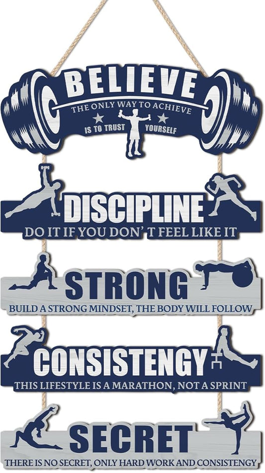 CHDITB Gym Wall Decor, Home Gym Rules Decor,Workout Motivational Quote Wooden Plaque,Exercise Fitness Room Door Sign for Man Cave Gym Sign Hanging Outdoor Wooden Plaque