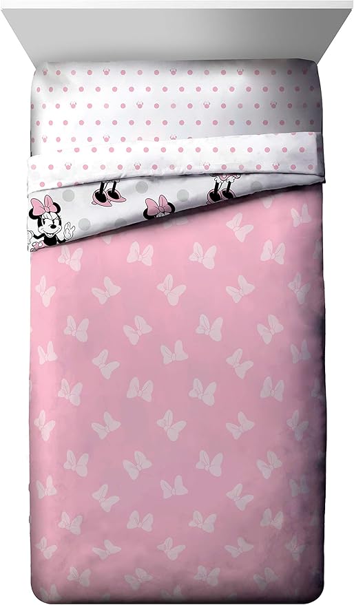 Jay Franco Disney Minnie Mouse Dots 4 Piece Twin Bed Set - Includes Reversible Comforter & Sheet Set Bedding - Super Soft Fade Resistant Microfiber (Official Disney Product)