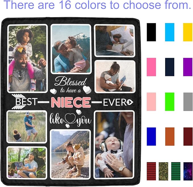 Custom Blanket Gifts for Niece, Customized Blankets with Photos, Make a Personalized Bed Throws to My Niece, Custom Souvenir Throw Blanket for Best Niece Ever, 8 Collages Made in USA
