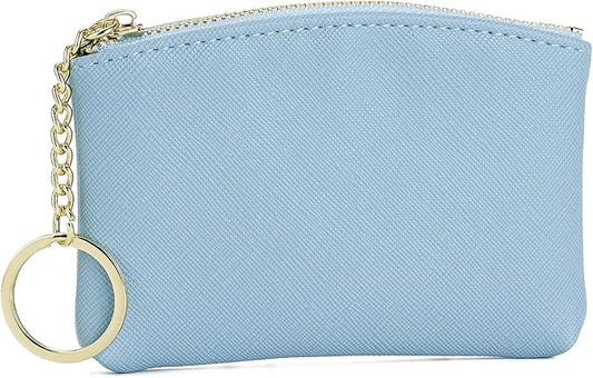 WOZEAH Artificial Leather Coin Purse Change Purse With Key Chain Ring Zipper For Men Women (Blue)