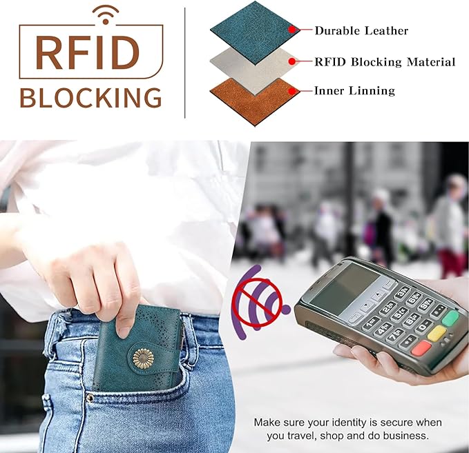 SENDEFN Small Wallets for Women Bifold RFID Blocking Leather Card Holder Compact Wallet with Zipper Coin Pocket
