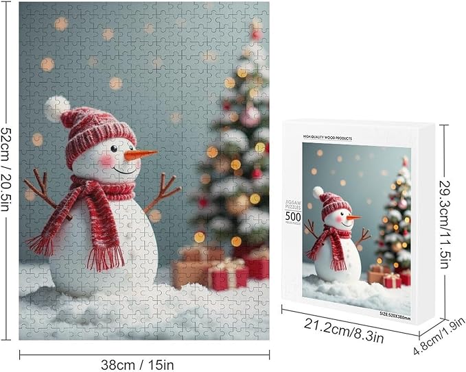 Wooden Puzzles for Adults 500 Pieces, Christmas Winter Snowman, Each Piece is Unique and Perfectly Put Together, are Special Home Decorations, Fun Puzzles, Party Games, Family Toys