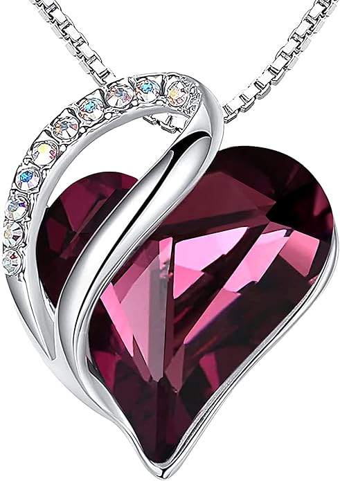 Leafael Valentine's Day Gift Necklaces for Women, Infinity Love Birthstone Heart Crystal Pendant, Birthday Anniversary Jewelry for Wife, Mom, and Her, Silver Plated, 18" + 2" Adjustable Chain