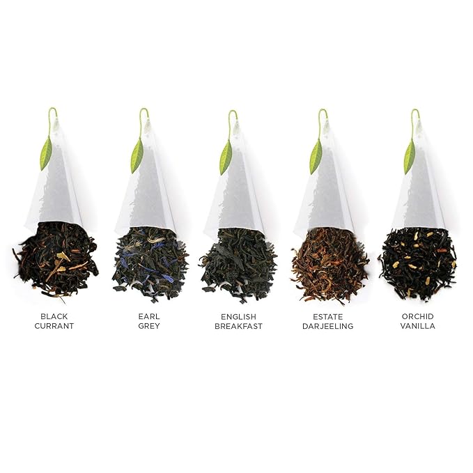 Tea Forte Premium Petite Presentation Box Gift Set Sampler, 10 Count, 2 of Each Blend Individually Wrapped Handcrafted Pyramid Infuser Bags, Black Tea