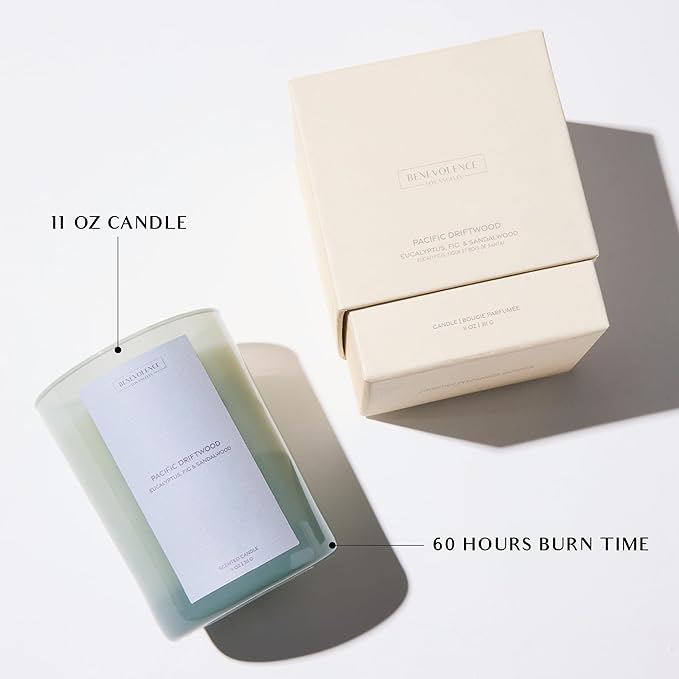 Eucalyptus Fig & Sandalwood Scented Candle | 11oz, 60 Hour Burn | Natural Soy Wax, Cotton Wick | Soy Scented Candles for Home Fragrance | Sun-Kissed Collection - Pacific Driftwood