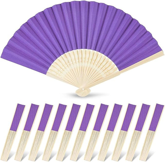 JOHOUSE 12 Packs Foldable Hand Fans, 8.3 Inch Purple Paper Fans Handheld for Purple Birthday Decorations, Wedding, Outdoor Party Favors, Baby Shower DIY Photography Props
