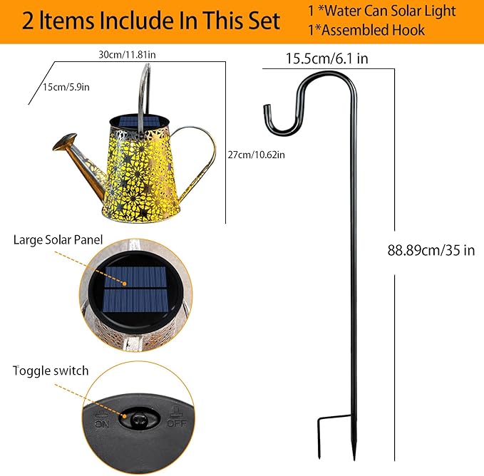 VOOKRY Solar Watering Can Lights, 2 Pack Retro Large Hanging Solar Lights Outdoor Decorative Waterproof Garden Decor for Outside Patio Yard Porch Lawn, Gardening Gifts for Mom Women Grandma Birthday