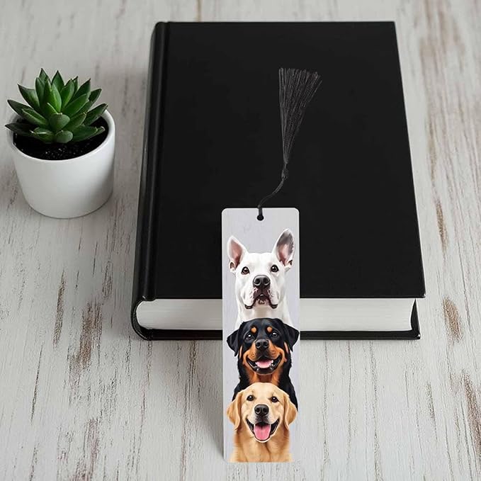 Cute Dogs 5 Pcs Bookmarks Funny Bulldog Puppy Animal Pet Wooden Bookmarks with Tassel for Students Reader Teachers Book Lovers