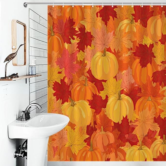 Autumn Pumpkins Fall Thanksgiving Shower Curtain Waterproof Washable Fabric Bathroom Shower Curtains for Bathroom Decorations Home Indoor Decor 53x72Inch