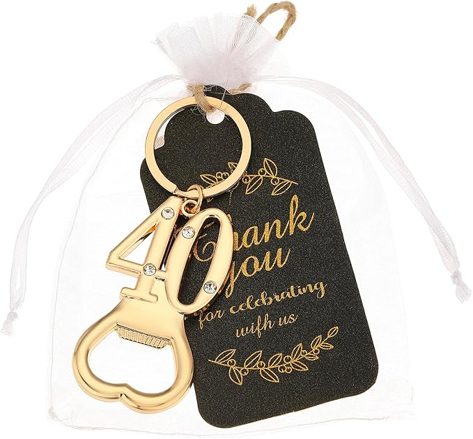 24 pcs 40th Gold Keychain Bottle Opener 40 Birthday Party Favors for Guests,40th Beer Bottle Opener Favors Bulk for Birthday Anniversary Souvenirs Party Decor Supplies (Gold 40th)