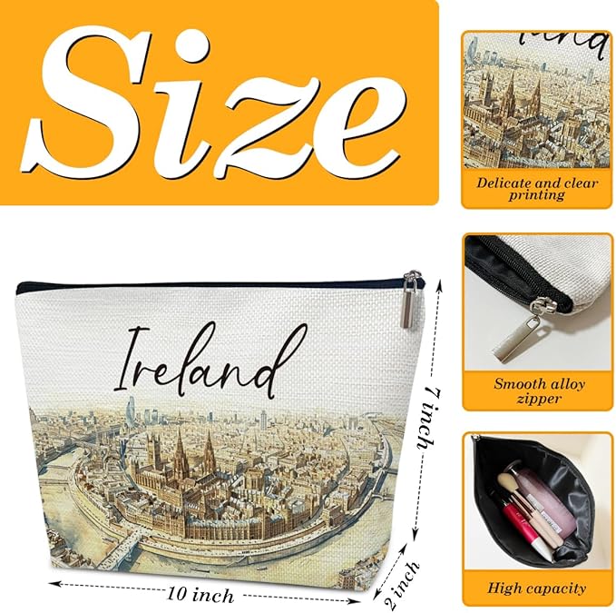Ireland Travel Gifts Makeup Bag, City Travel Cosmetic Bag for Purse, Watercolor Makeup Bags, Ireland Souvenir, Trip Favors for Traveller Lovers, City Themed Organizer