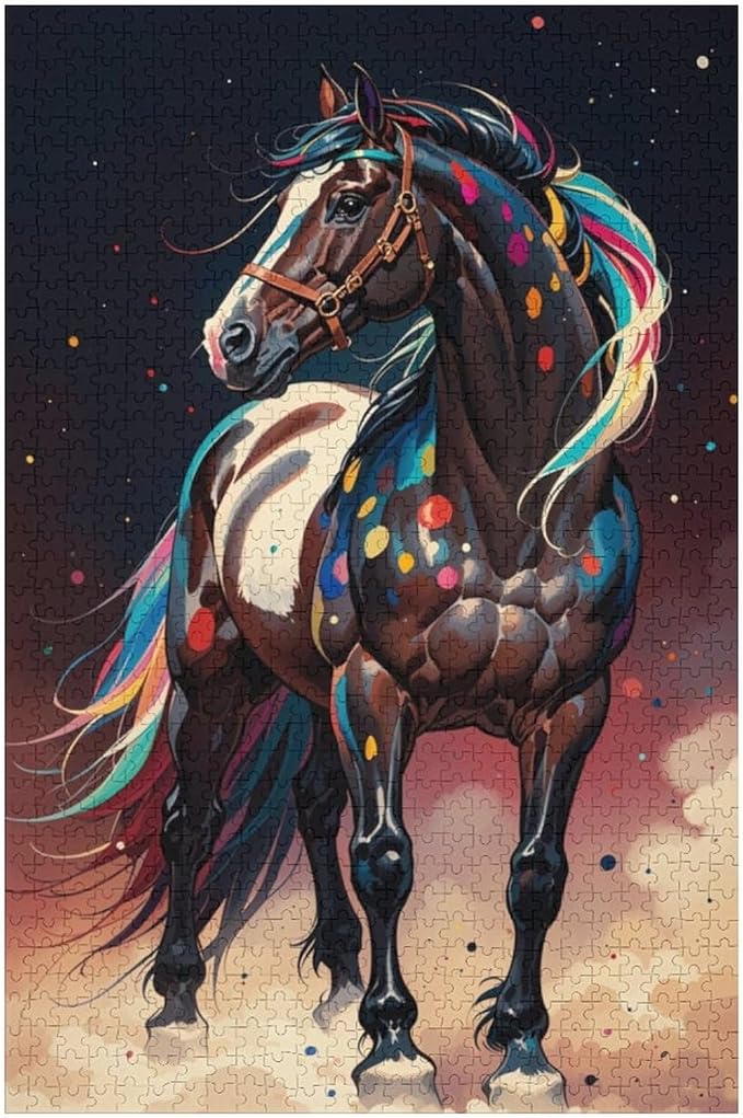 Jigsaw Puzzles for Adults 1000 Piece - Colorful Horses Themed Wooden Puzzles，Stress Relief Games，Puzzle Games Challenge Puzzles，Educational Games，Family Puzzles