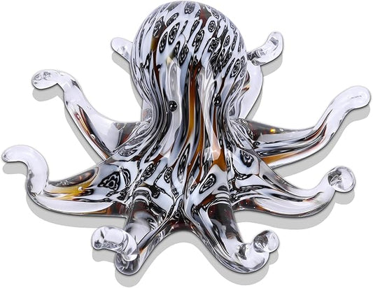 LCCCK Glass Octopus Statue Home Decor, Hand Blown Glass Decor Ocean Figurines Octopus Sculpture, Murano Art Office Desk Paperweights Fish Tank Aquarium Sea Animals Christmas Birthday Gift (Black)
