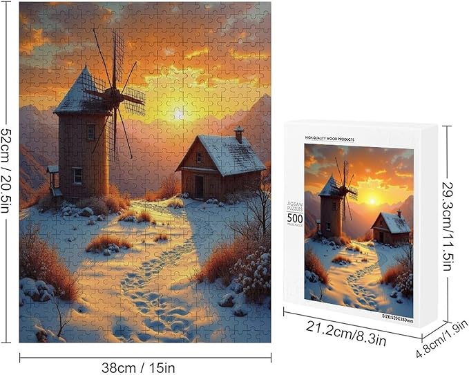 Rustic Windmill Old Country Wooden Puzzle 500 Pieces Jigsaw Puzzles for Adults Puzzle Educational Toys Challenging Fun Games Gifts for Elders Kids Family and Friends