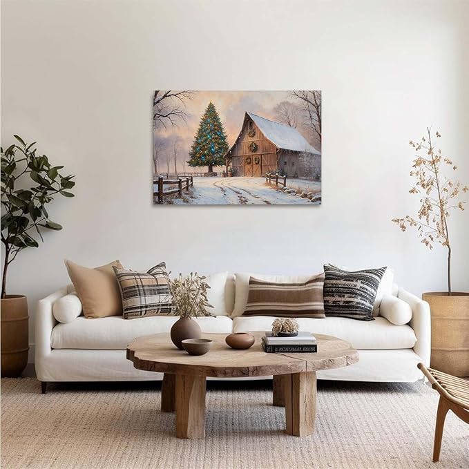 Vintage Sunset Winter Barn Print Country Farm Nature Scenery Decorative Painting Suitable for Home Decor Bathroom Bedroom Living Room Decor20x30in(50x75cm)- Unframed