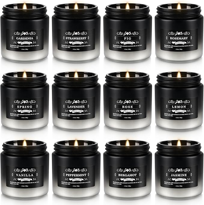 Scented Candles Gifts Set 12 Pack Soy Wax Travel Tin Jar Candles for Home 3.05 OZ for Mom for Christmas, Birthday, Thanksgiving, Mother's Day(Gradient Color)