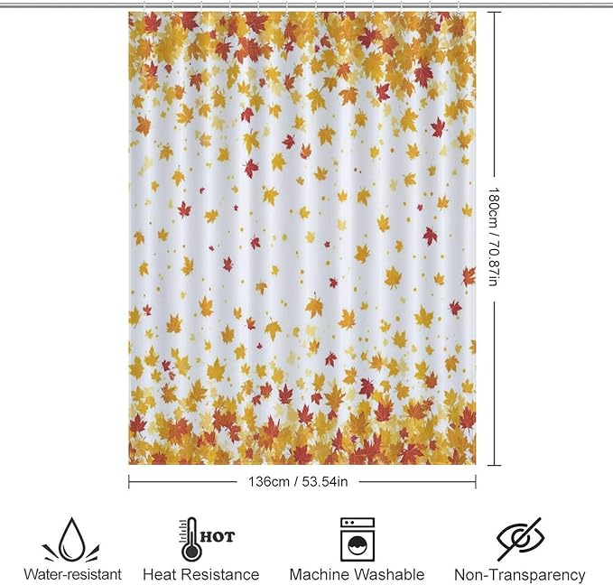 Fall Falling Maple Leaves Shower Curtain Waterproof Washable Fabric Bathroom Shower Curtains for Bathroom Decorations Home Indoor Decor 53x72Inch