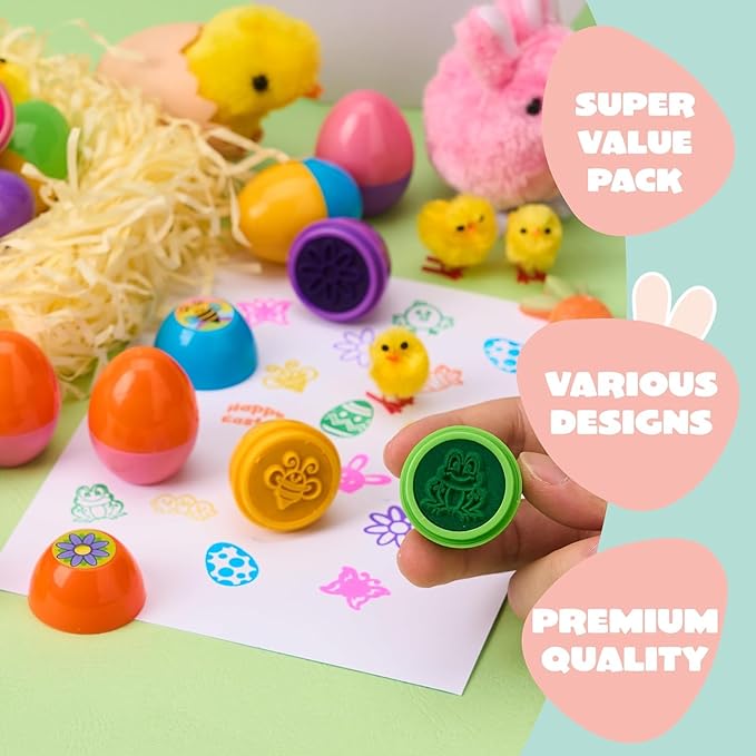 JOYIN 24Pcs Easter Egg Stampers Toys for Easter Eggs Hunt Game, Basket Stuffers Fillers, Stamps Gifts, Kids Party Favor, Classroom Prize Supplies