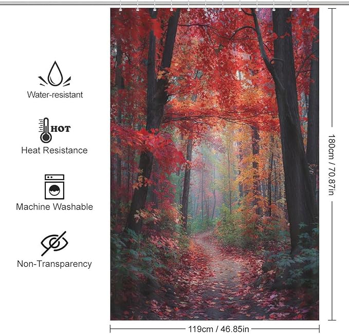 Thanksgiving Fall Maple Shower Curtain Waterproof Washable Fabric Bathroom Shower Curtains for Bathroom Decorations Home Indoor Decor 47x72Inch