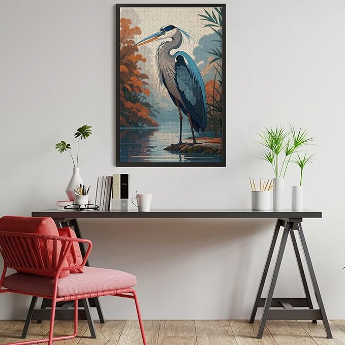 Jigsaw Puzzles for Adults 1000 Piece - Blue Heron On The Water Themed Wooden Puzzles Challenge Puzzles，Educational Games，Family Puzzles，Unique Gifts for Wall Art ，Funny Puzzles