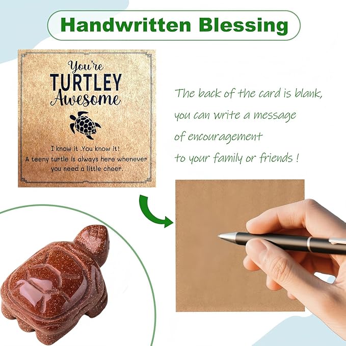 Sea Turtle Gifts for Women Men, Birthday Graduation Gifts, Crystal Turtle Gift Set Emotional Support Stone with Cheer Up Card for Stress Relief Positive Energy-Gold Sandstone