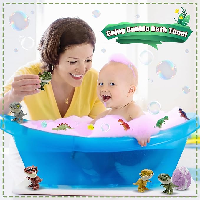 Bath Bombs for Kids with Surprise Inside, 16 Pack Kids Bath Bombs Gift Set for Easter Basket Stuffers, Dino Egg Bath Bomb Kit with 5pcs Dinosaur Bath Toy for Boys Girls Birthday,Christmas