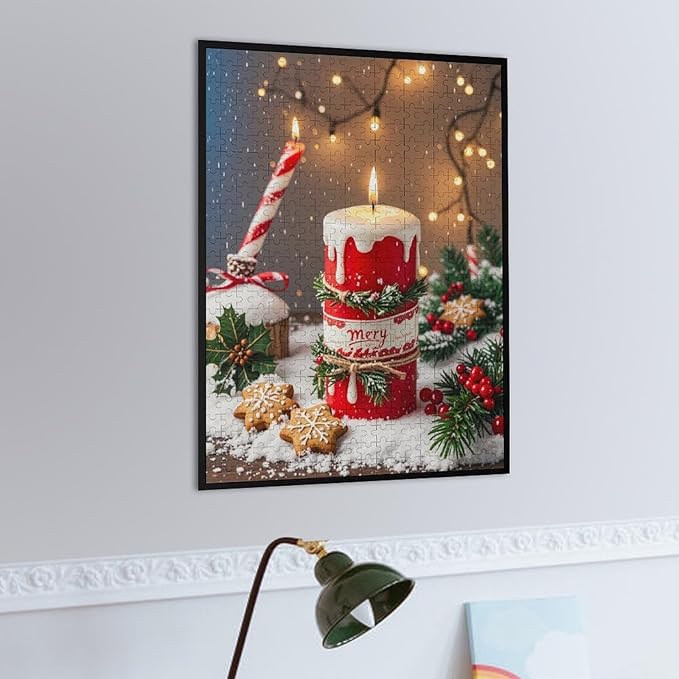 Jigsaw Puzzles for Adults 500 Piece - Merry Christmas，Christmas Candles Wooden Puzzle，Stress Relief Games，Funny Puzzle，Unique Gifts for Wall Art ，Family Puzzles，Educational Games，Challenge Puzzles