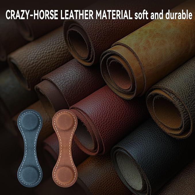 2PCS Magnetic Leather Bookmarks, Best Vintage Book Page Markers Clips Gift for Reading Men Women Teachers Book Lovers, Handmade Real Leather Magnetic Book Marks Set of 2 (Earth Brown+Prussian Blue)
