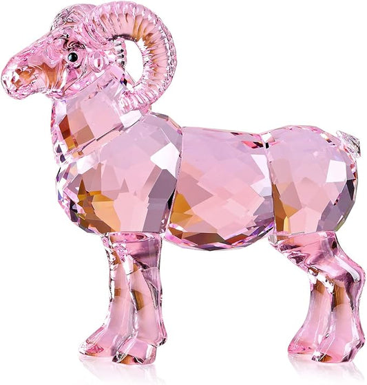 Realistic Animal Crystal Goat Art Figurine Collection Table top Ornament Statue Home Decor (Pink)