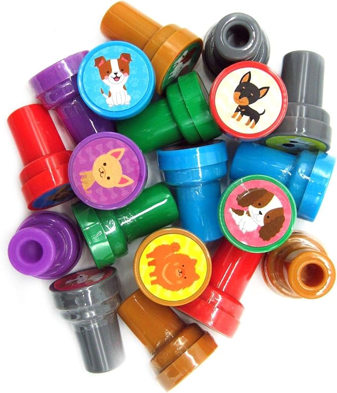 TINYMILLS 24 Pcs Dog and Puppies Stampers for Kids Assorted Stamps for Kids Self Ink Stamps Dog Puppy Birthday Party, Puppy Party Favors, Goody Bag Filler Treats, Classroom Rewards
