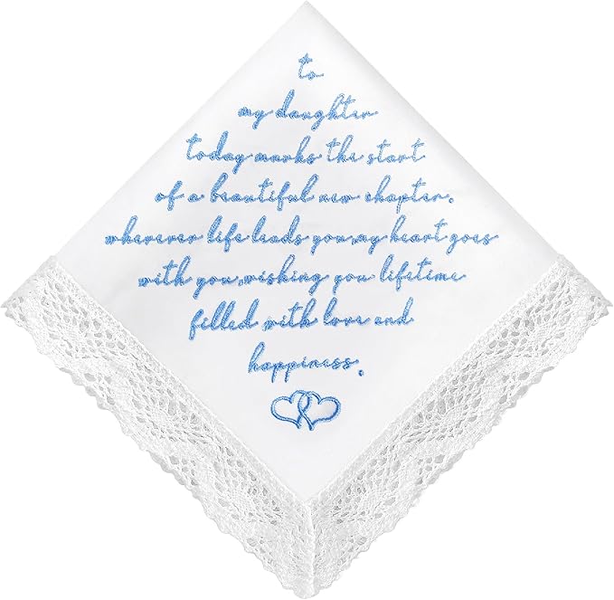 LADY&HOME Something Blue Embroidered Wedding Handkerchief - Mom,Dad,Daughter,Lace Bridal Hankies Wedding Gifts
