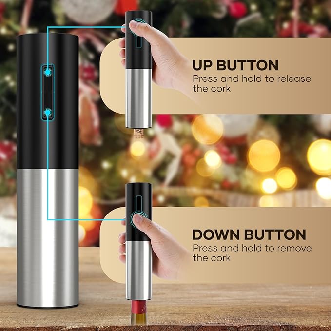 Electric Wine Opener, Automatic Electric Wine Bottle Corkscrew Opener with Foil Cutter Aerator Pourer Vacuum Stopper, Rechargeable Wine Opener Set, Gift For Christmas New Year Housewarming Birthday