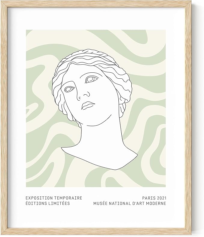 HAUS AND HUES Green Wall Art – Sage Green Geometric Print, Aesthetic Danish Pastel Poster for Bedroom or Living Room, Modern Minimalist Wall Decor (Beige Frame, 16" x 20")