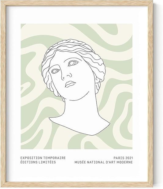 HAUS AND HUES Green Wall Art – Sage Green Geometric Print, Aesthetic Danish Pastel Poster for Bedroom or Living Room, Modern Minimalist Wall Decor (Beige Frame, 16" x 20")