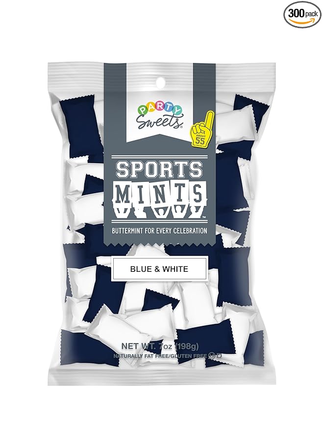 Party Sweets Blue and White Sports Mints by Hospitality Mints, Appx 300 mints, 7-Ounce Bags (Pack of 6)