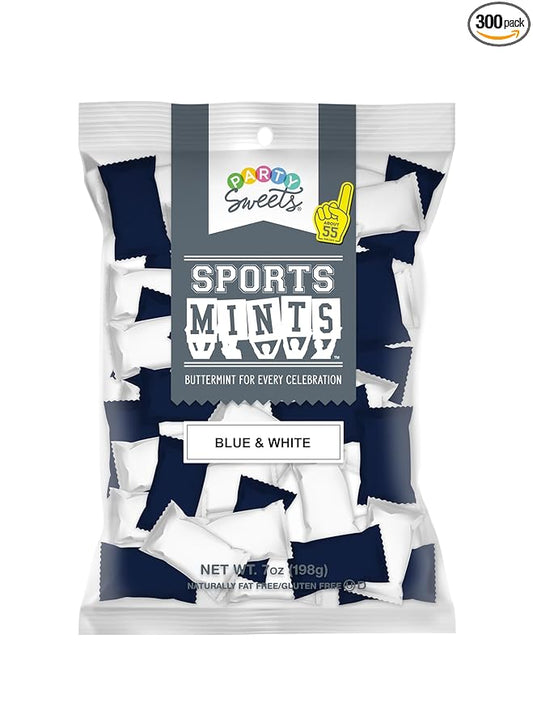 Party Sweets Blue and White Sports Mints by Hospitality Mints, Appx 300 mints, 7-Ounce Bags (Pack of 6)