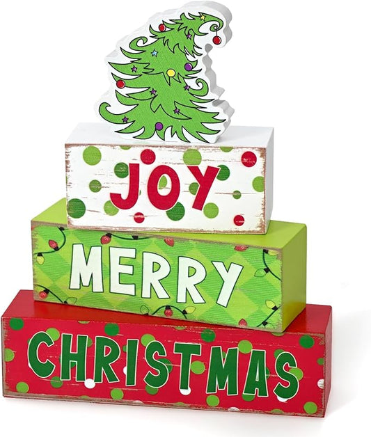 Yinhua Christmas Decorations Indoor, Christmas Table Decor, Funny Xmas Tree Decorations, Farmhouse Wooden Block Sign, Table Top Decors, Xmas Mantel Decor for Tiered Tray, Desk, Bookshelf