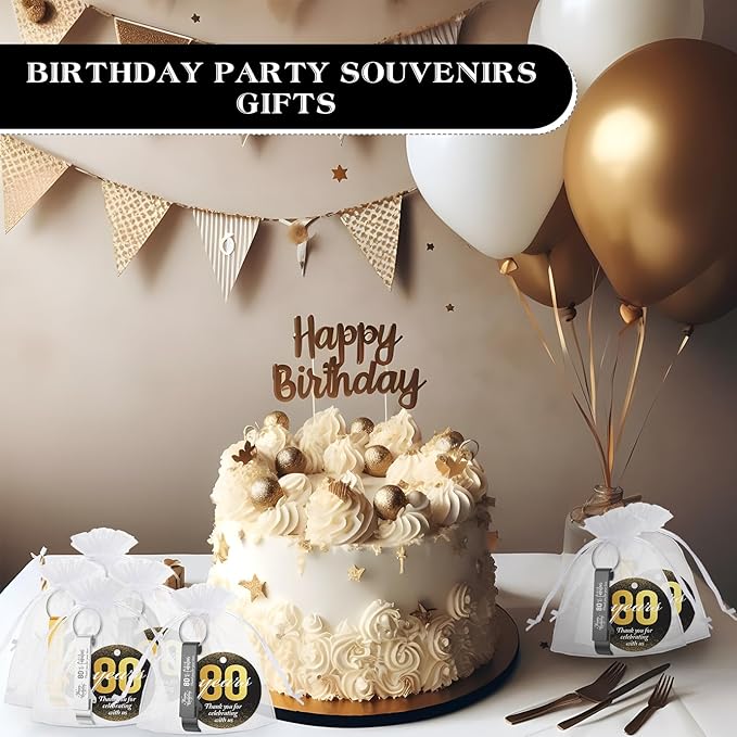 Dandat 54 Sets 80th Birthday Party Favors for Guests Birthday Beer Opener Keychain Cheers to 80 Bottle Opener Keychain with Thank You Cards and Gift Bags for Anniversary Wedding Party Favors