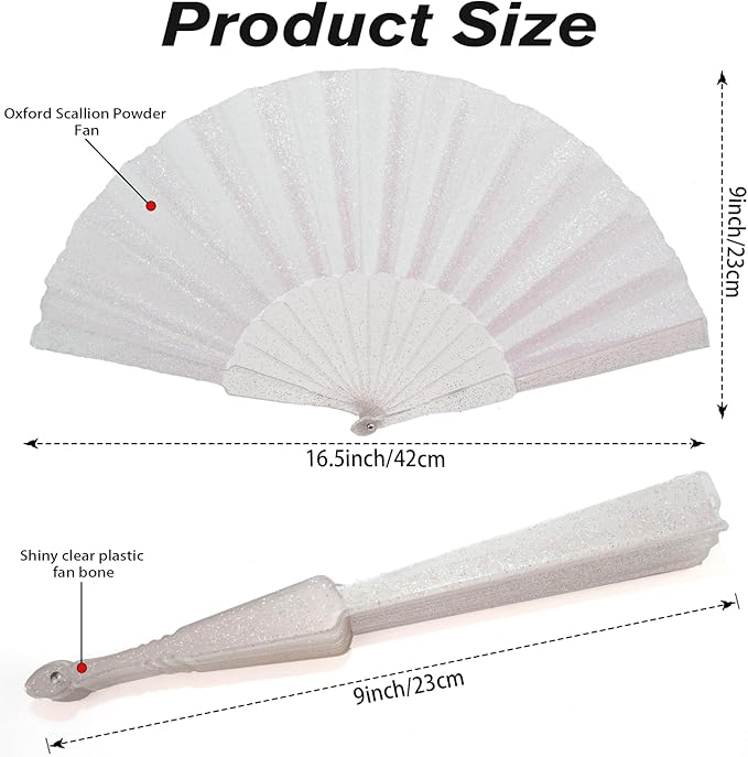 48 Pack Handheld Fan,Folding Hand Glitter fan with Shining Transparent Fan Rib – Ideal for Wedding, Church, Festival, Dance, Tea Party, Club, and EDM Accessories, White