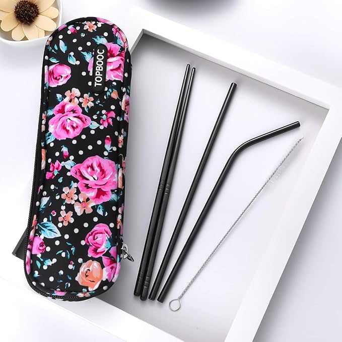 Travel Utensils,Reusable Silverware Set To Go Portable Cutlery Set with a Waterproof Carrying Case for Lunch Boxes Workplace Camping Picnic (Black)