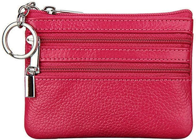 Women's Genuine Leather Coin Purse Mini Pouch Change Wallet with Keychain