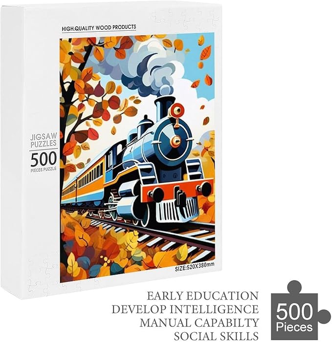Puzzles for Adults 500 Pieces Wooden Jigsaw Puzzle - Maple & Steam Train Theme Puzzle，Party Games，Family Toys，Educational Puzzles，Stress Relief Wooden Puzzle，Gifts for Family，Colleagues and Friends