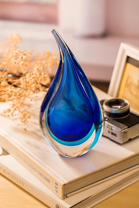 Yao Yuan Hand-Blown Glass Sculpture Glass Decor Murano-Style Glass Statue and Figurine Wonderful Gift, Blue Hollow